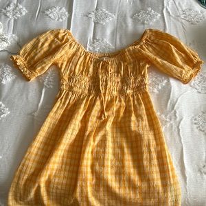 Urban outfitters orange plaid mini dressoff the shoulder ruffle prairie vibes xs